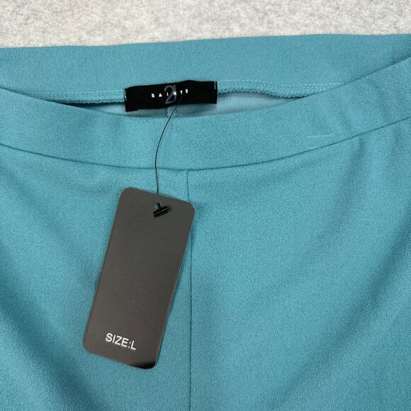 Saints 21 Wide Leg Trouser Pants Women's L Teal Blue High Waist Stretch Pull-On - Picture 2 of 9